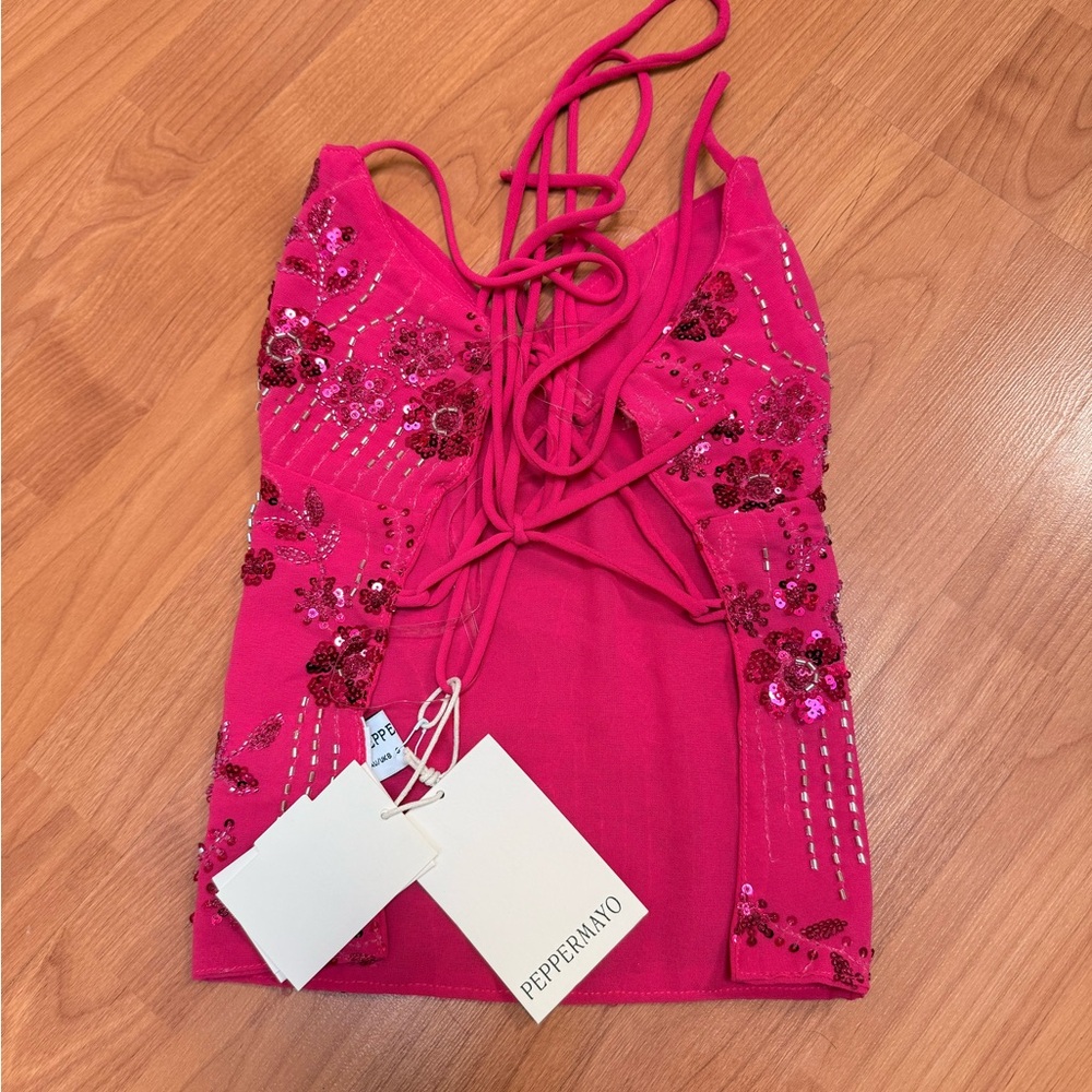 Peppermayo Fuchsia Sequin Cami Top - Picture 2 of 3